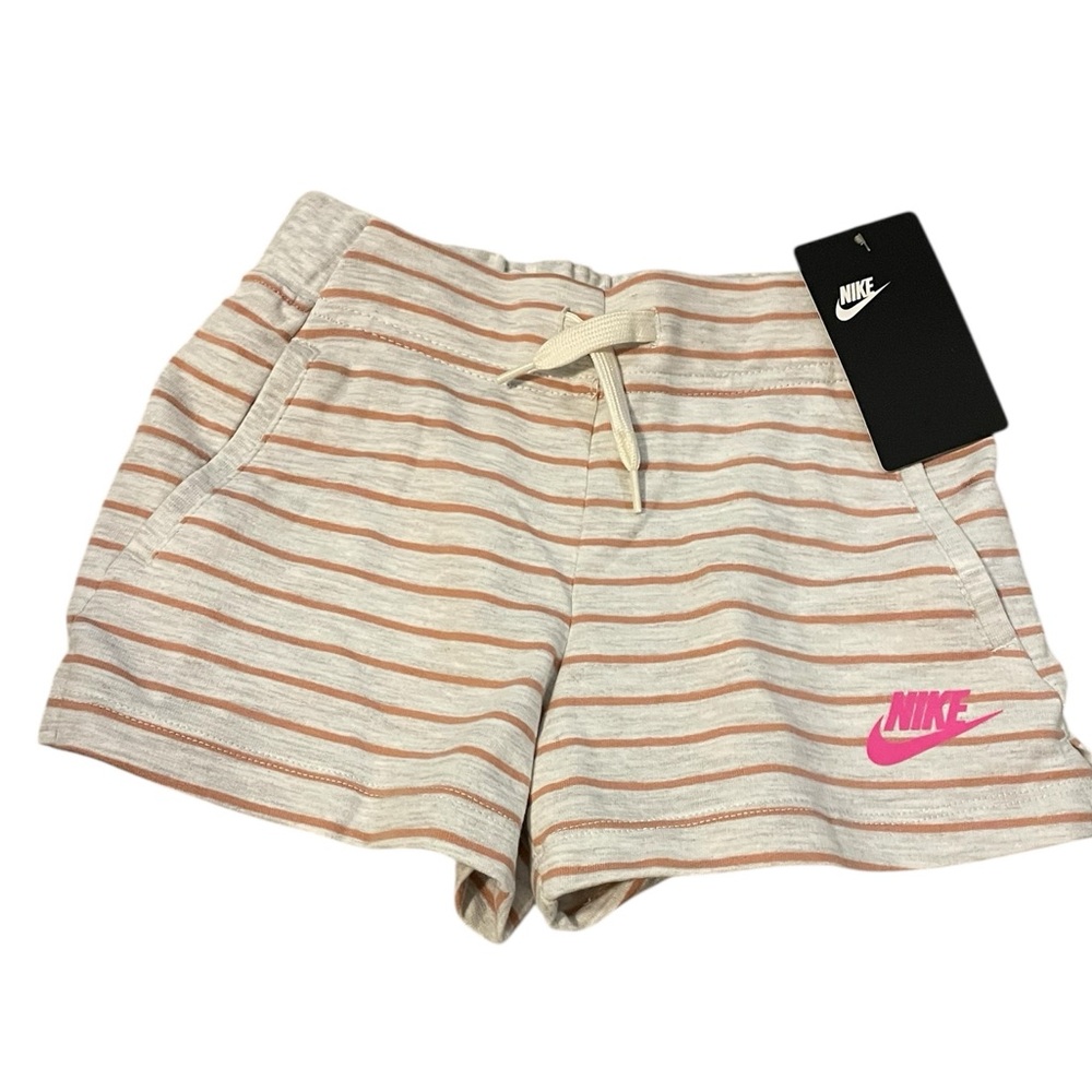 Nike Girls Shorts Medium 6 Peach White Striped Drawstring NWT‎ Athletic Summer